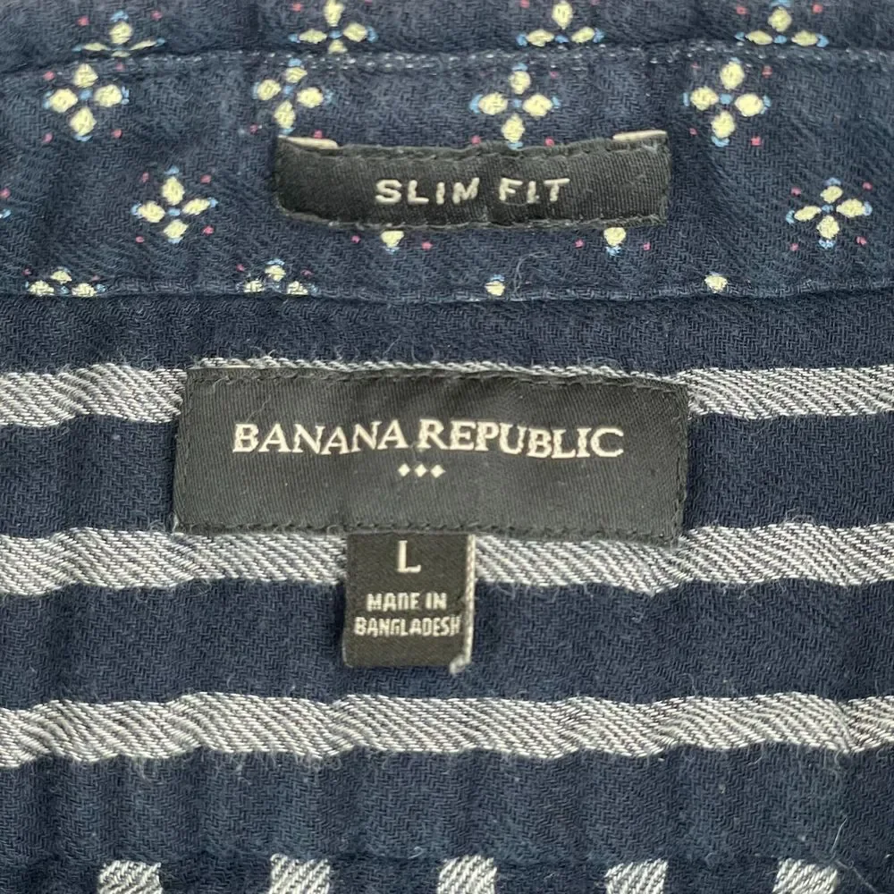 Banana Republic Shirt Men Large Navy Blue Geometric‎ Double Layer Slim Fit